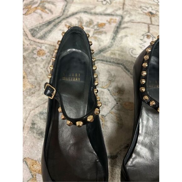 STUART WEITZMAN GOLD STUD KITTEN HEEL BLACK PUMPS - Picture 2 of 12